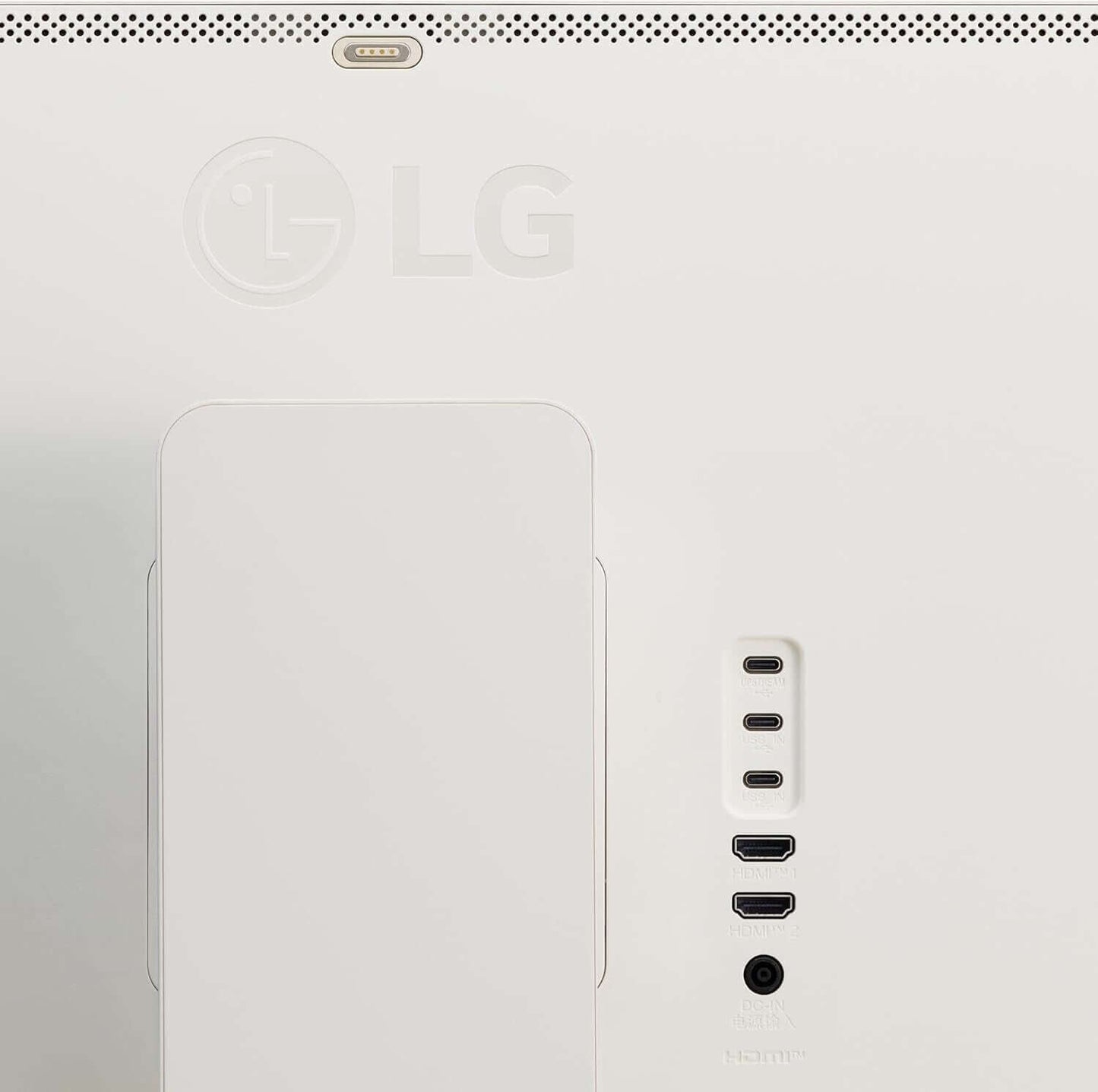 Back view of LG MyView 32" monitor showcasing ports and logo in white finish.