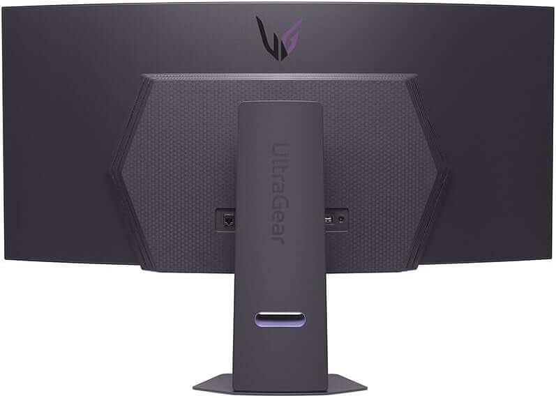 LG ULTRAGEAR OLED GX9s 45" QUAD HD ULTRAWIDE CURVED GAMING MONITOR 45GX90SA-B rear view with adjustable stand