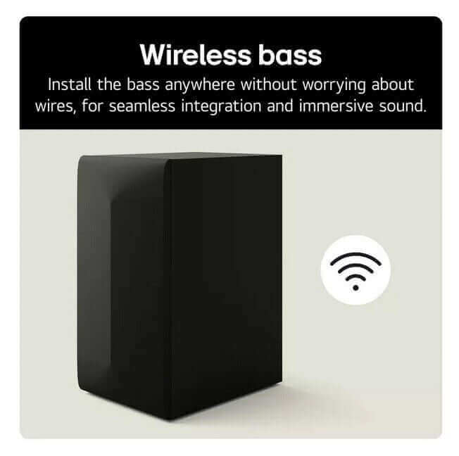 Wireless subwoofer for seamless bass integration and immersive audio experience.