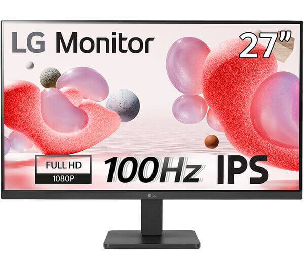 LG 27" IPS LCD Monitor with Full HD 1080p, 100Hz refresh rate, perfect for work and entertainment.