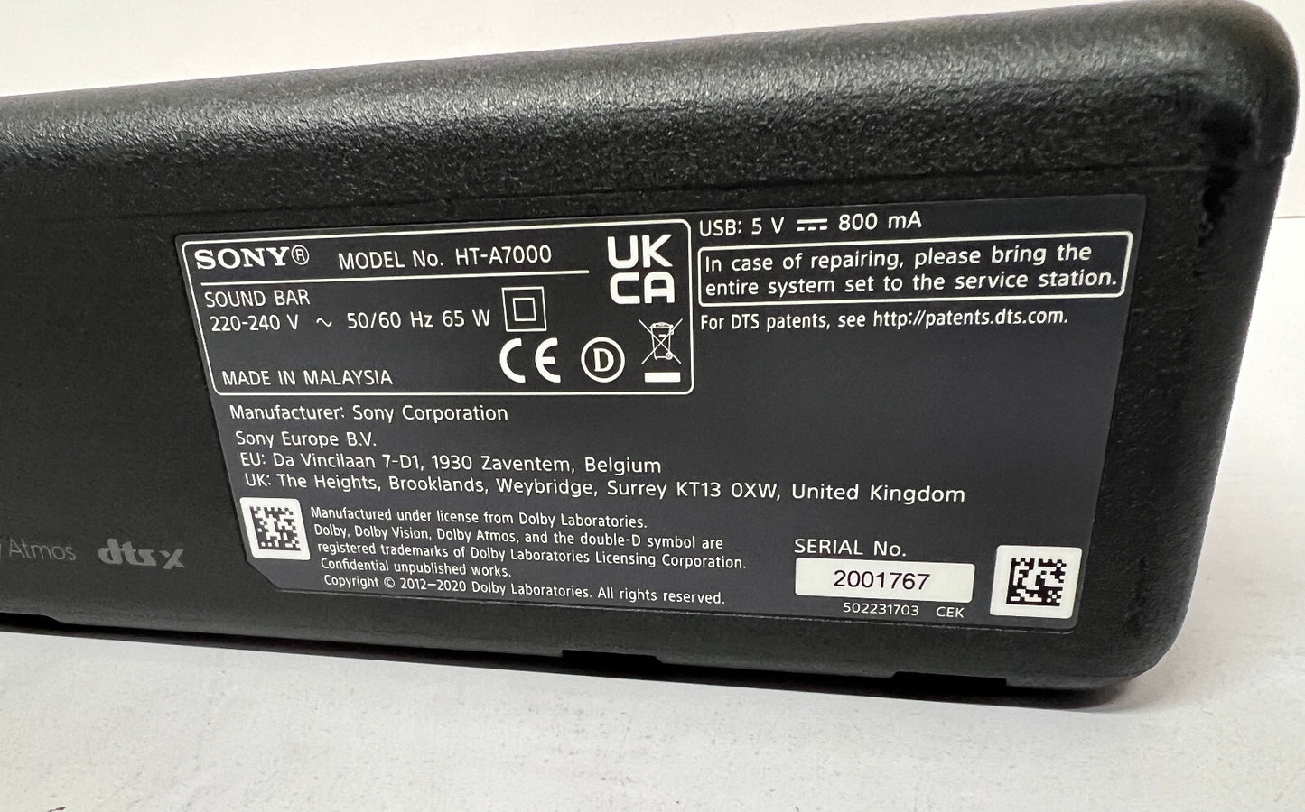 SONY HT-A7000 7.2.1 WIRELESS 500W SOUNDBAR SUBWOOFER DOLBY ATMOS DTS:X HDMI