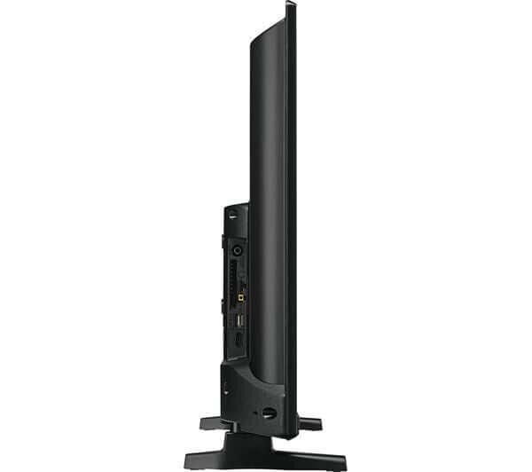 JVC 32" TV SMART LED FIRE TV EDITION HD READY WITH AMAZON ALEXA HDMI LT-32CF230 side view showcasing HDMI ports and slim design.