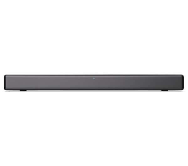 Hisense HS214 2.1 All-in-One Sound Bar with built-in subwoofer, sleek black design.