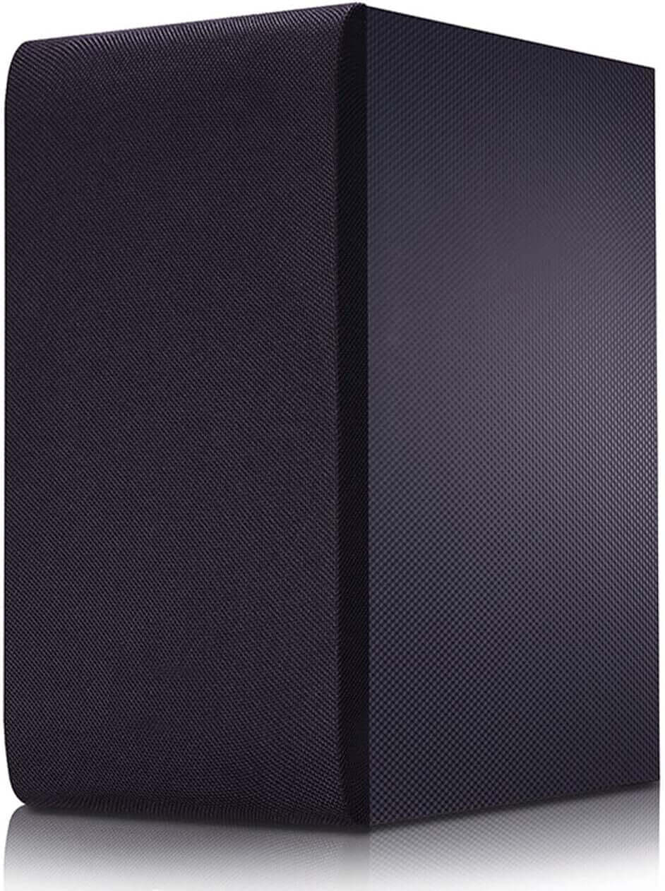 LG SQC2 wireless subwoofer showcasing a sleek black design for enhanced audio performance.