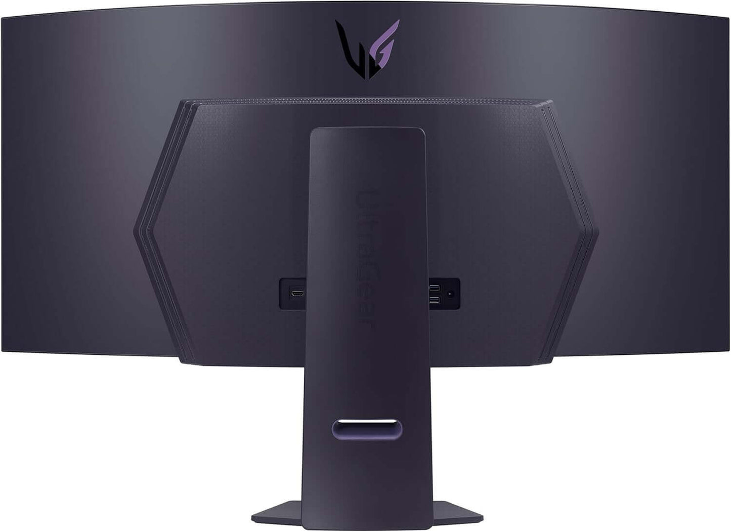 LG ULTRAGEAR 45GS95QE 45" QUAD HD 1440P OLED GAMING MONITOR back view showcasing its design and connectivity options.