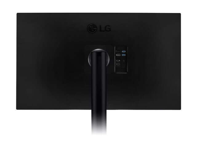 Back view of LG 32UN880K-B 32" MONITOR ULTRAFINE 4K ULTRA HD IPS LED HDR10 2160P 5MS HDMI showcasing ports.