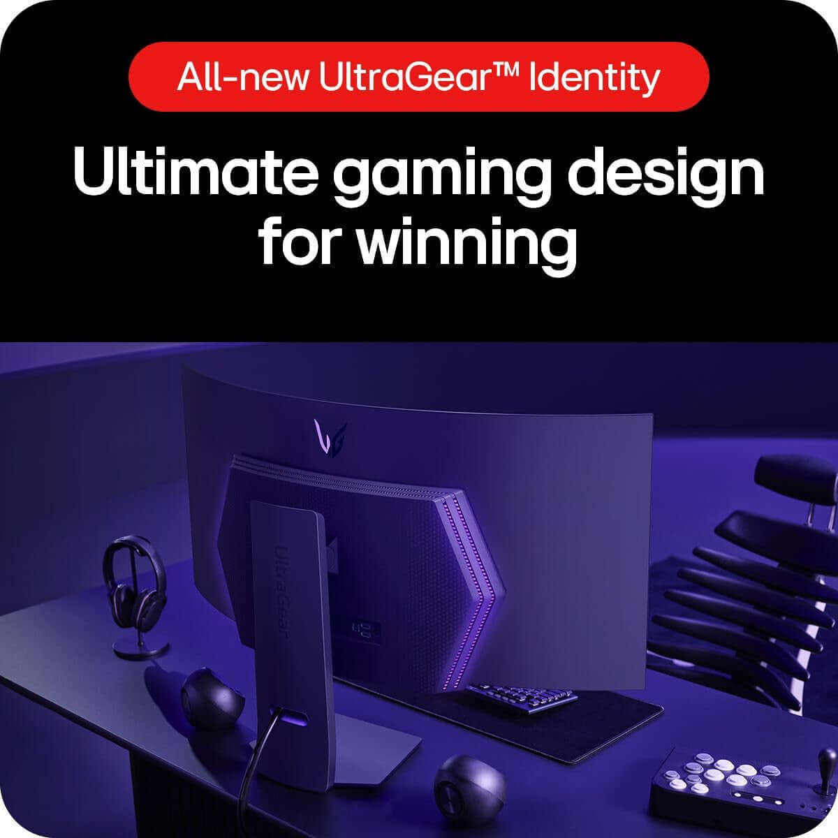 LG ULTRAGEAR 45GS95QE 45" QUAD HD 1440P OLED GAMING MONITOR showcased in an ultimate gaming setup for winning.