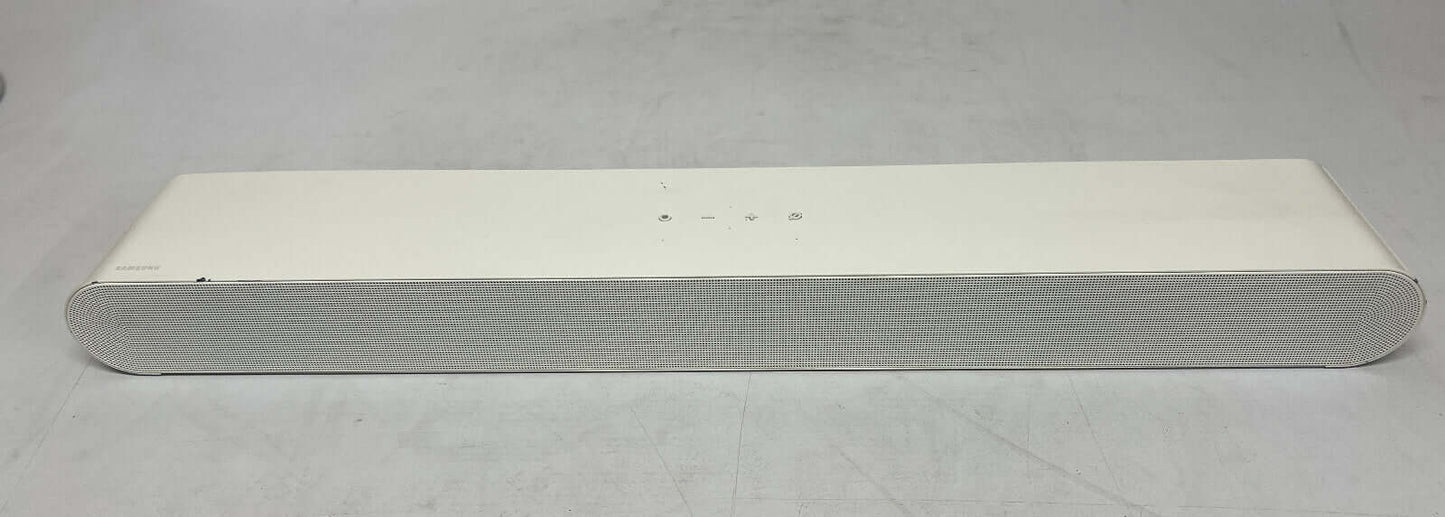 SAMSUNG HW-S61B 5.0 all-in-one wireless soundbar in white, featuring sleek design and audio controls.