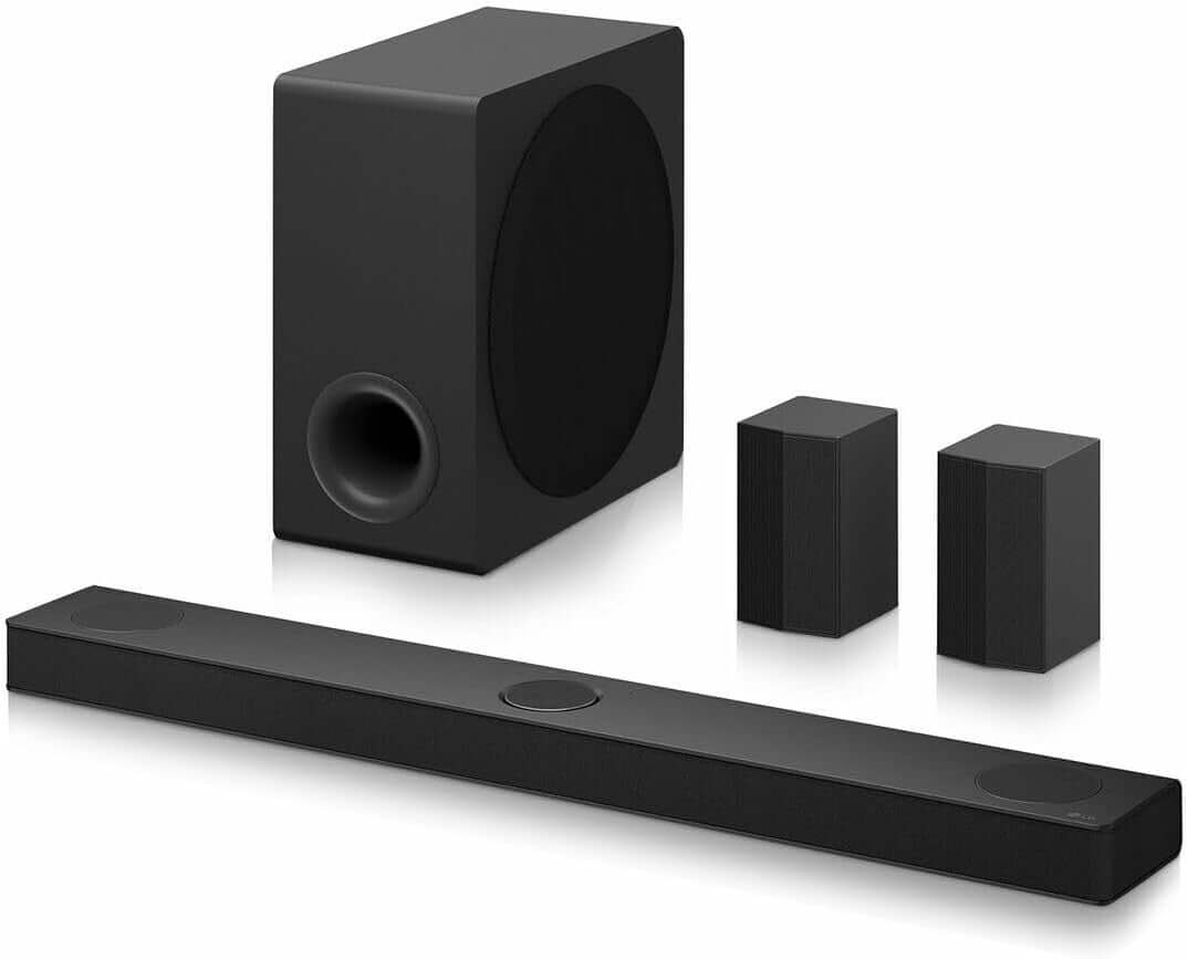 LG US80TR 5.1.3 wireless soundbar with subwoofer and speakers for immersive audio experience.