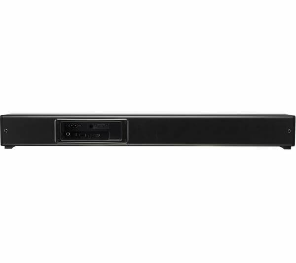 JVC TH-D131B 2.1 WIRELESS BLUETOOTH 120W COMPACT SOUNDBAR BUILT-IN SUBWOOFER back view showcasing connections.