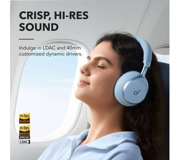 SOUNDCORE SPACE ONE WIRELESS BLUETOOTH NOISE CANCELLING HEADPHONES SKY BLUE