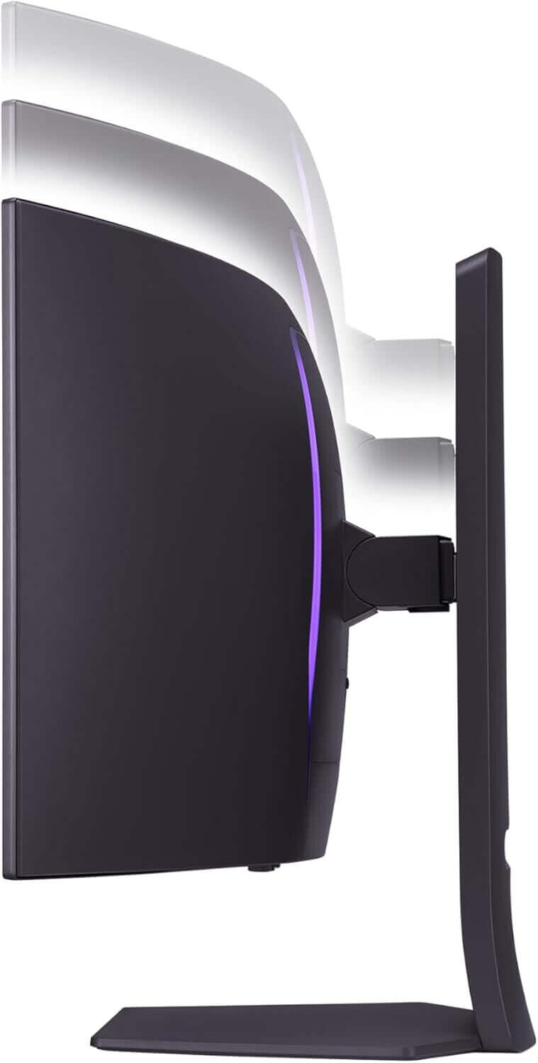 LG UltraGear 34GS95QE curved gaming monitor side view showcasing sleek black design and ergonomic stand.