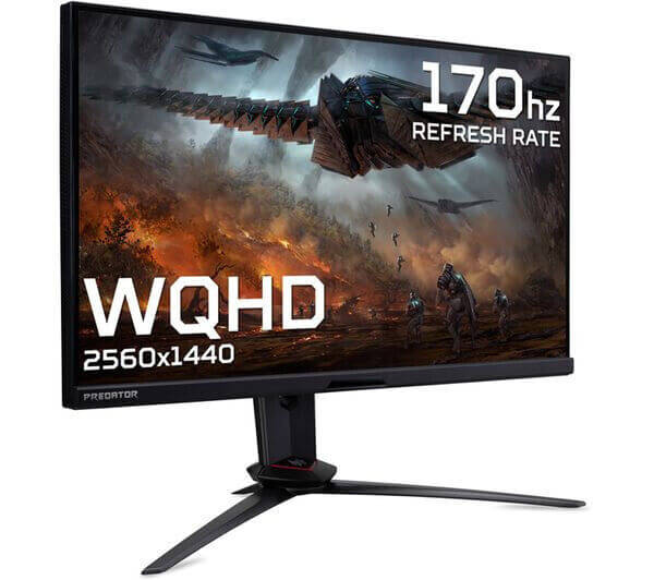 Acer Predator gaming monitor showcasing 170Hz refresh rate and WQHD 2560x1440 resolution.
