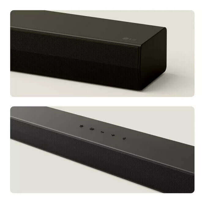 LG US60T 3.1 wireless soundbar with subwoofer, showcasing sleek design and control panel for enhanced home audio experience.