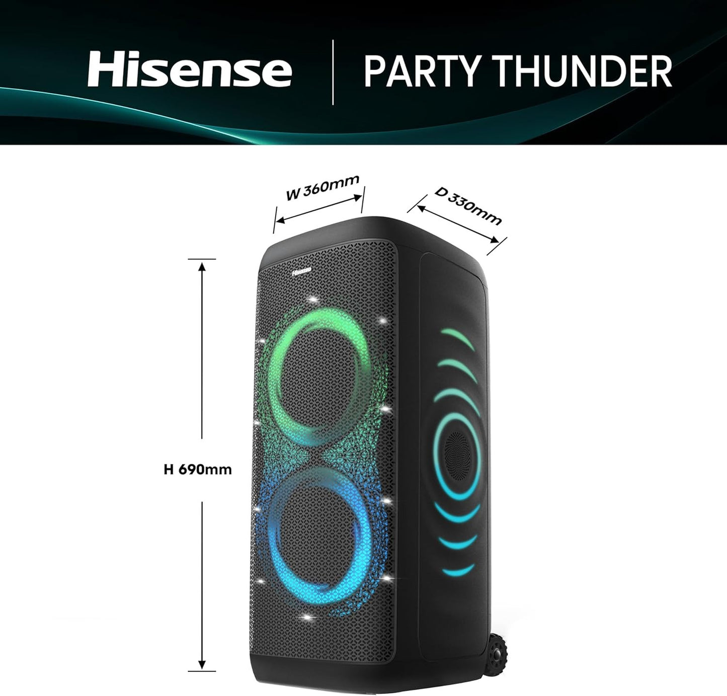 HISENSE PARTY THUNDER PORTABLE BLUETOOTH MEGASOUND 620W PARTY SPEAKER LED LIGHTS