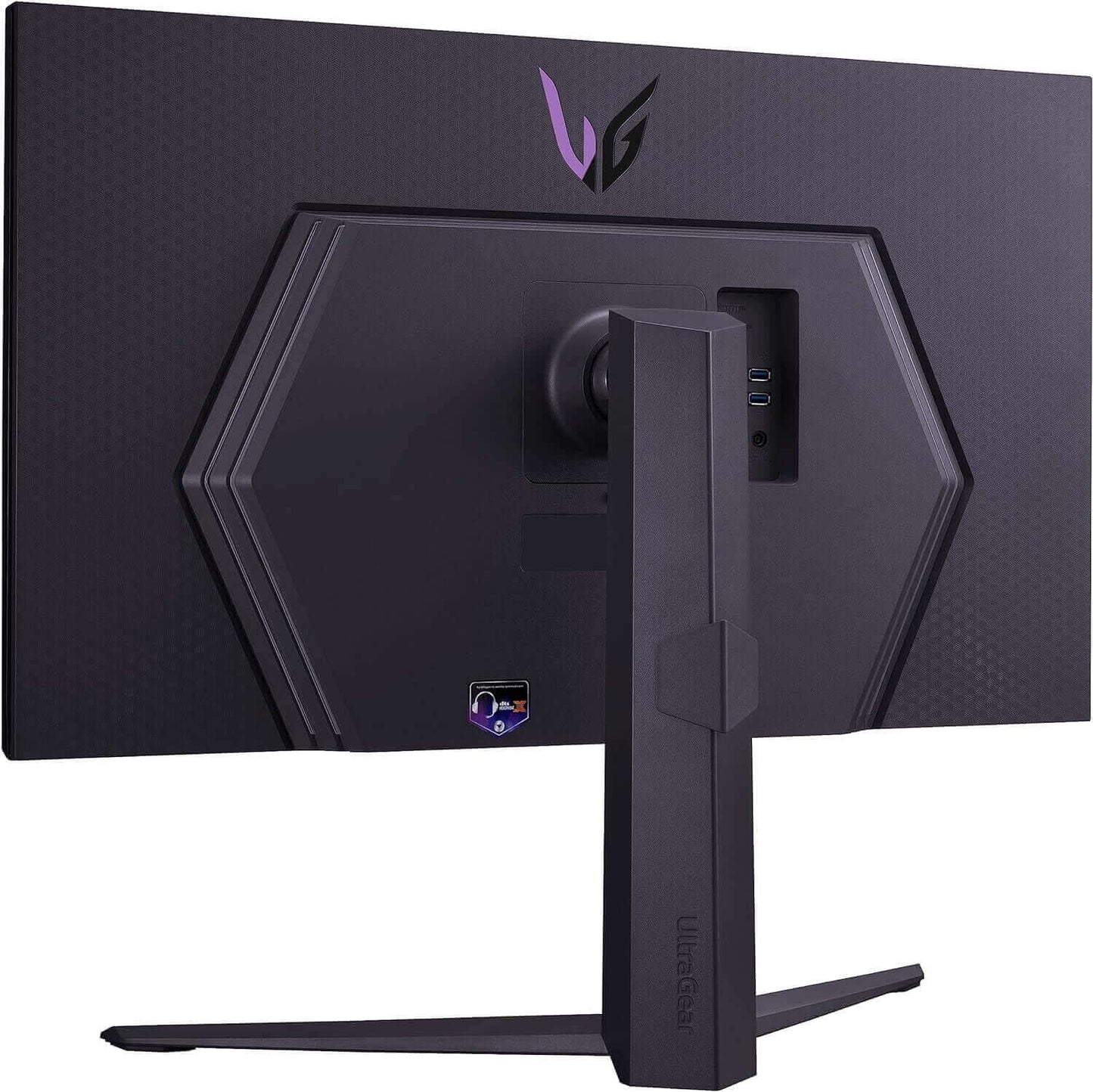 Back view of LG UltraGear 32GR93U gaming monitor showcasing stylish design and PD ports.