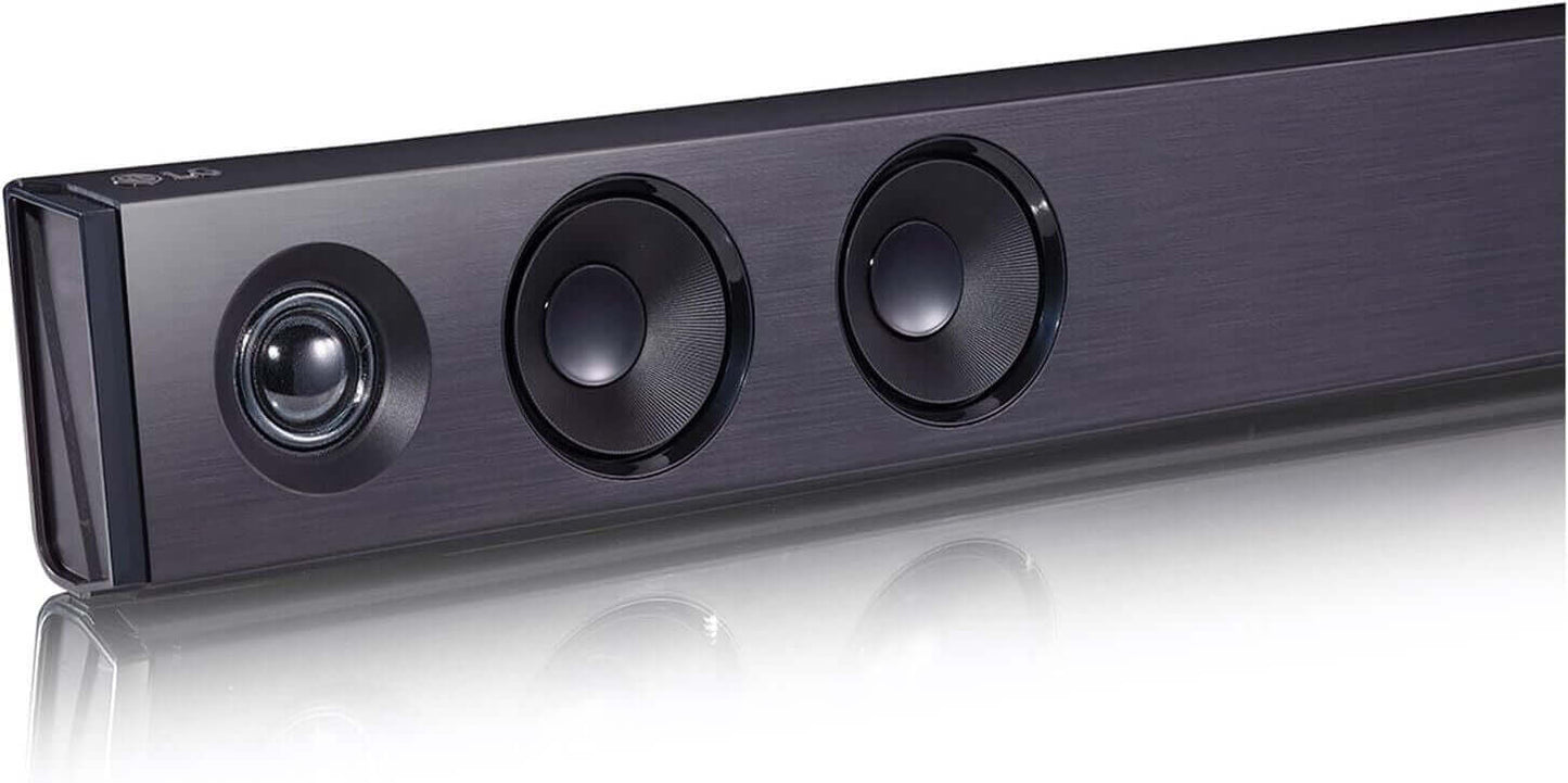 LG SQC2 Bluetooth compact soundbar with sleek design and powerful audio performance in black.