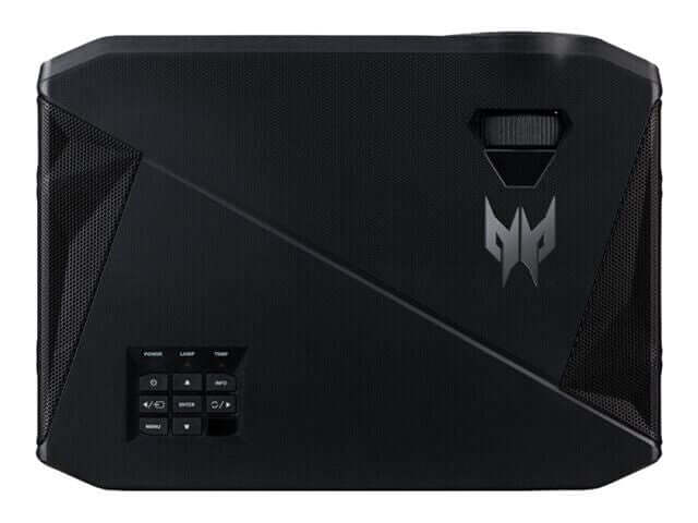 Acer Predator GD711 DLP projector in black, featuring control panel and sleek design for home theater use.