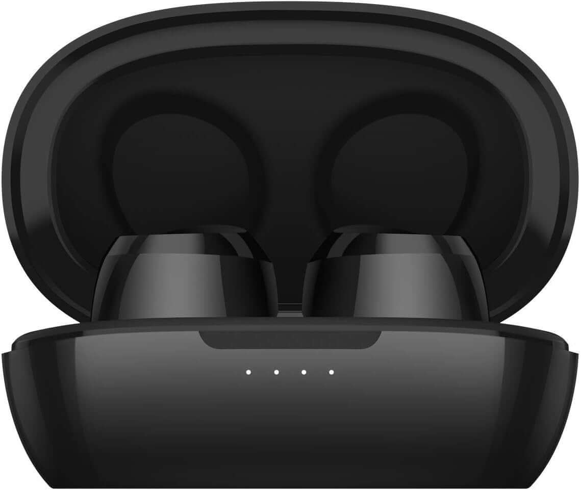 AUSOUNDS AU-Stream Hybrid Wireless Bluetooth Noise-Cancelling Earphones in black charging case.