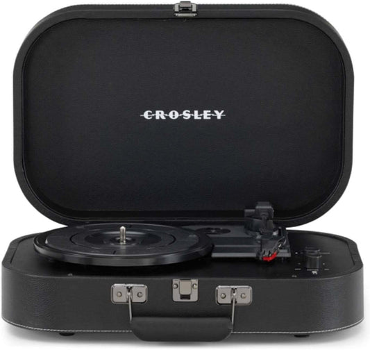 CROSLEY DISCOVERY BELT DRIVE BLUETOOTH TURNTABLE BLACK CR8009B-BK4 featuring an elegant black design.