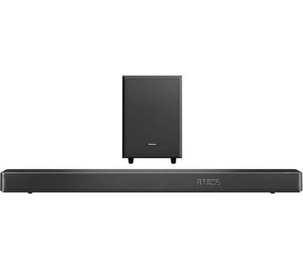 HISENSE AX3120G 3.1.2 wireless soundbar with subwoofer featuring Dolby Atmos and DTS Virtual:X, 360W RMS power.
