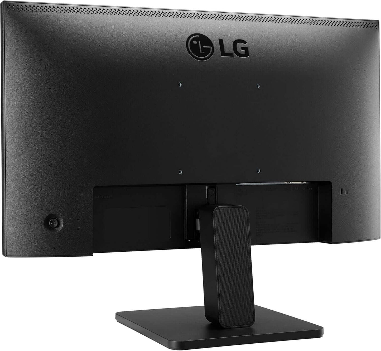 Rear view of LG 22MR410 22" LED monitor showcasing sleek design and adjustable stand.