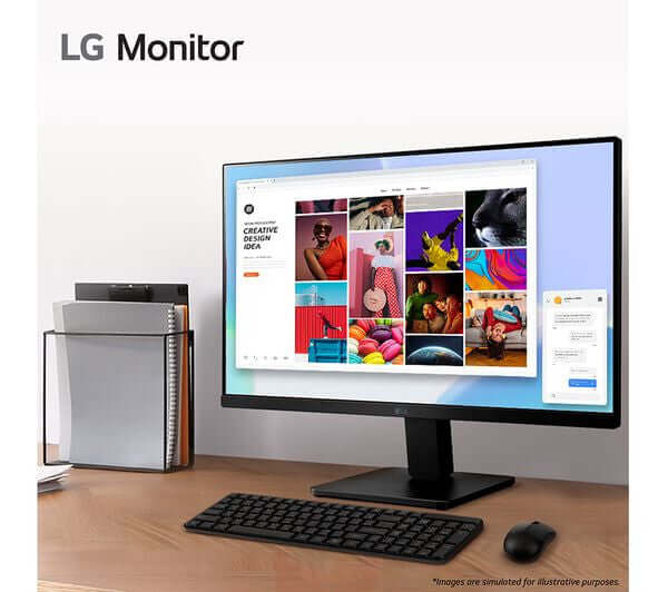 LG 24MR400 24" MONITOR LCD IPS FULL HD 1080P 250 cd/m² 3000:1 5MS 100Hz HDMI displayed with colorful images.