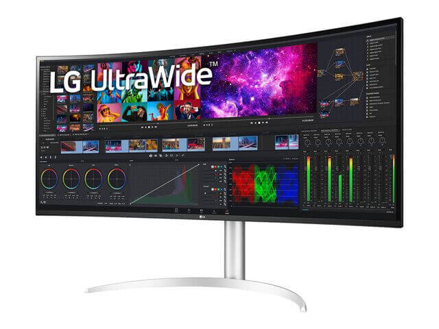 LG UltraWide curved monitor displaying vibrant content for enhanced multitasking and productivity.