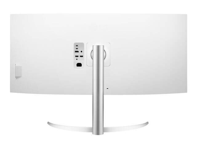 Back view of LG 40WP95CP-W UltraWide 40" Curved Nano IPS LCD Monitor with inputs and adjustable stand.