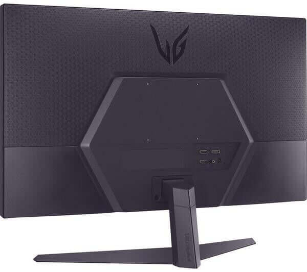 Back view of LG UltraGear 27GS50F-B gaming monitor showing hexagonal design and connectivity ports.