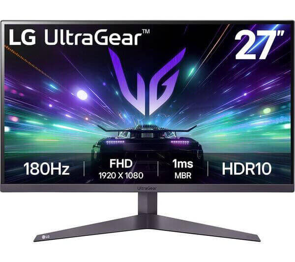 LG UltraGear 27" gaming monitor with 180Hz refresh rate, 1ms response time, and HDR10, ideal for immersive gaming.