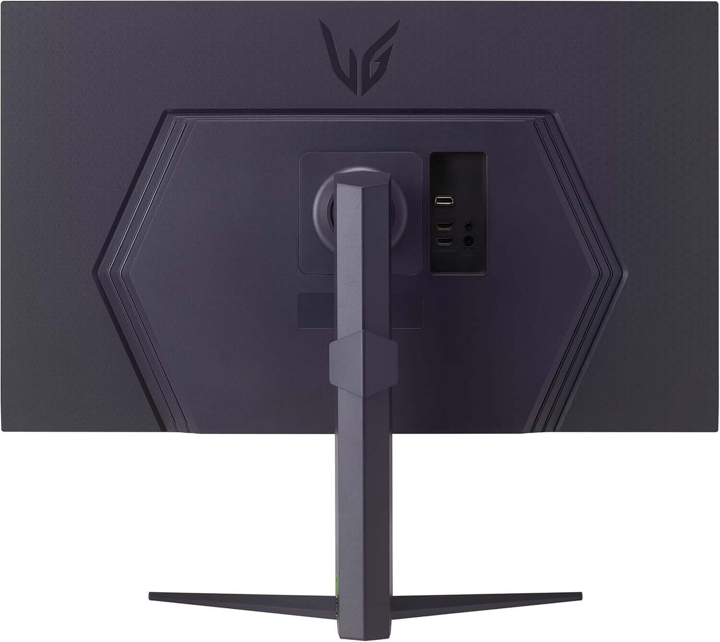 Back view of LG UltraGear 32GS75QN-B gaming monitor showcasing its design and connectivity ports.