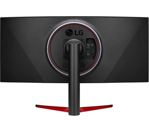 Back view of LG UltraGear 38GL950G-B 38-inch curved gaming monitor with a sleek black design.