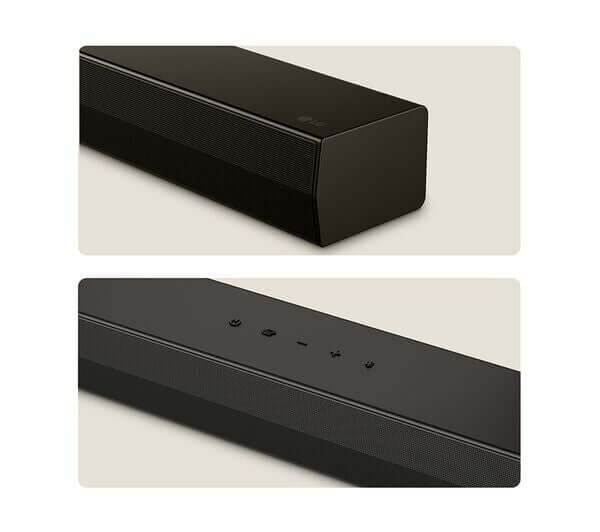 LG US40T 2.1 wireless soundbar showing front and top view with control buttons.