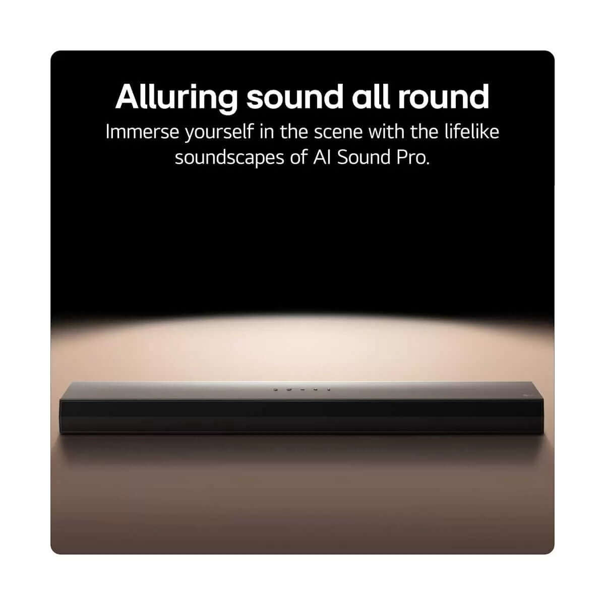 LG soundbar featuring AI Sound Pro for immersive audio experiences in a sleek design.