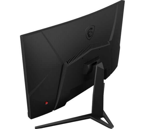 Back view of MSI G24C4 E2 24" curved VA gaming monitor with sleek black design and stand.
