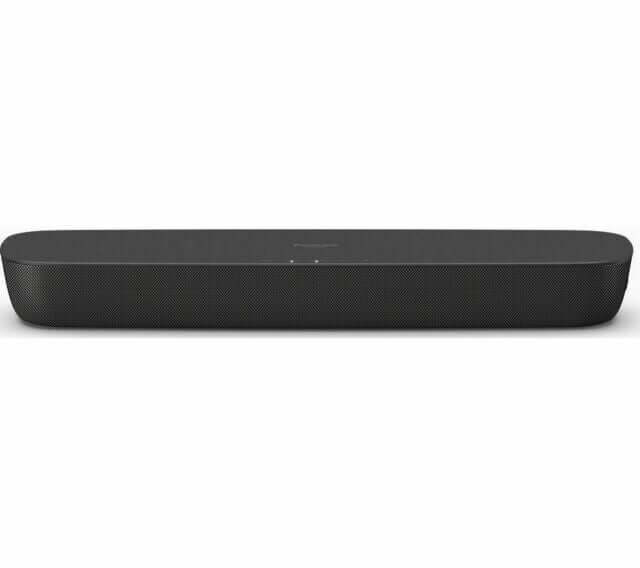 Panasonic SC-HTB208 80W compact wireless soundbar front view with stylish design.