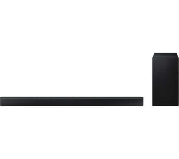 SAMSUNG HW-B750D 5.1 wireless soundbar and subwoofer setup, delivering powerful audio with DTS Virtual:X technology.