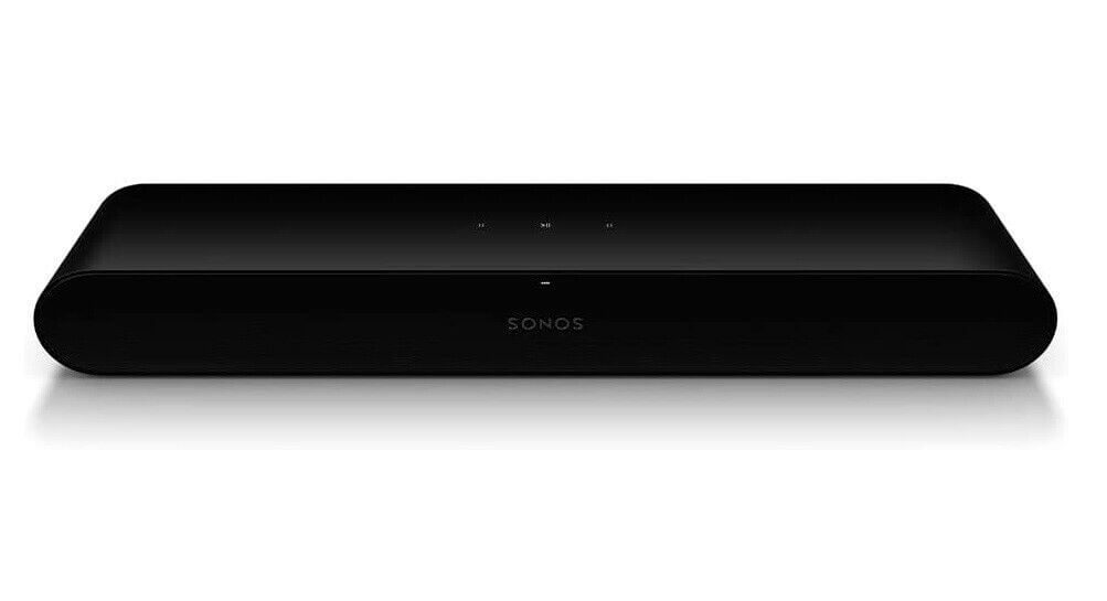 SONOS Ray Compact Sound Bar in black, featuring 4 speakers for immersive audio experience.