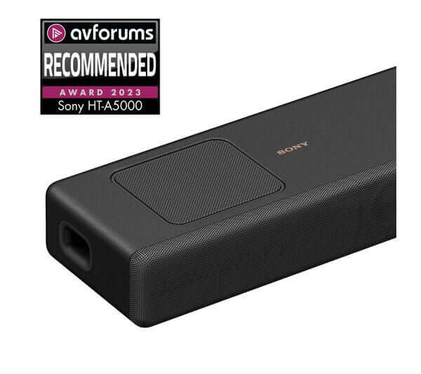 SONY HT-A5000 5.1.2 Wireless Soundbar recommended by AVForums 2023 with sleek black design and built-in features.