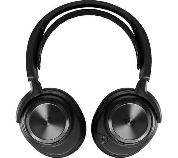 SteelSeries Arctis Nova Pro 7.1 Wireless Gaming Headset in black, featuring dual drivers and noise-canceling mic.