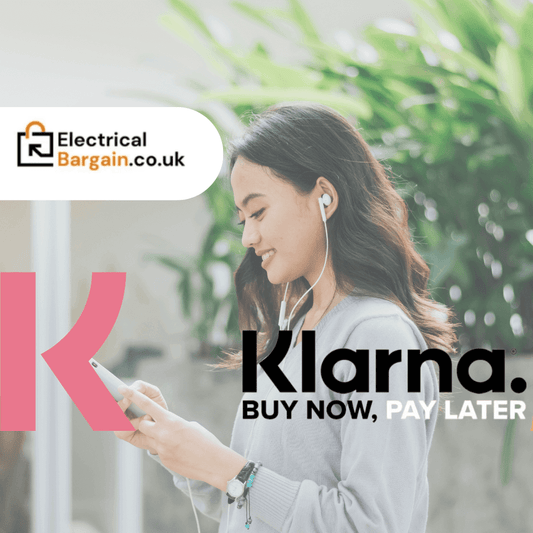 A woman shopping with Klarna at Electrical Bargain, showcasing the 'Buy Now, Pay Later' feature.