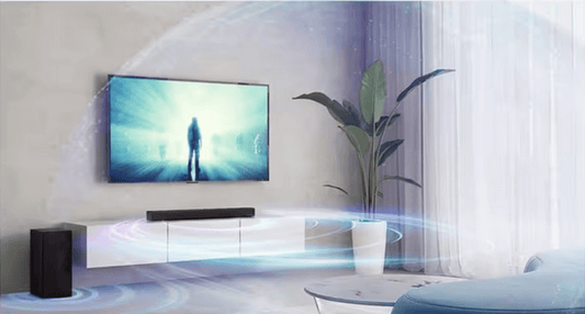 The Ultimate Guide to Choosing the Right Soundbar featuring a modern soundbar setup in a stylish living room.