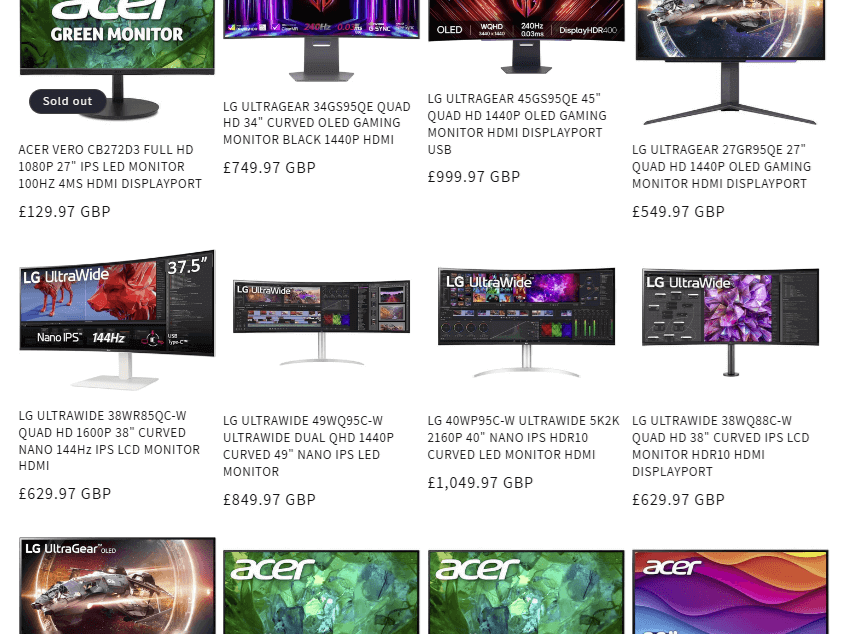 Collection of top computer monitors including Acer and LG models with specifications and prices.