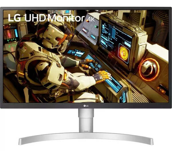 LG UHD 4K Monitor displaying a futuristic sci-fi gaming scene