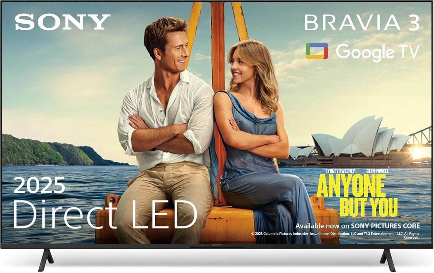 SONY 50" TV BRAVIA 3 SMART 4K ULTRA HD HDR 60HZ LED GOOGLE ASSISTANT K50S35BP with two actors in a scenic view.