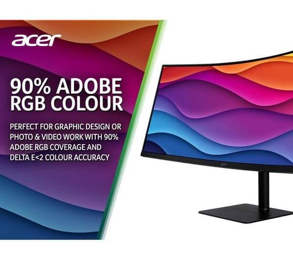 ACER CZ342CUR 34" MONITOR WIDE QUAD HD 1440P CURVED VA LCD HDMI DISPLAYPORT with 90% Adobe RGB Colour ideal for design.