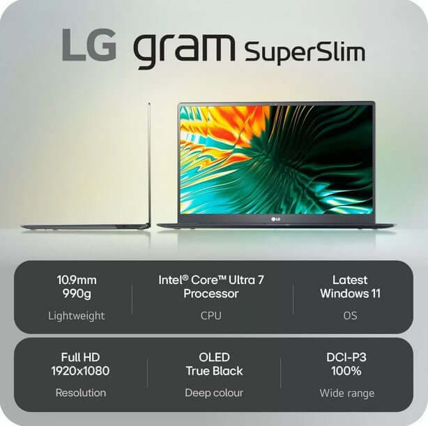 LG GRAM SUPERSLIM OLED 15Z90ST-G 15.6" LAPTOP CORE ULTRA 7 155H 512GB SSD 32GB