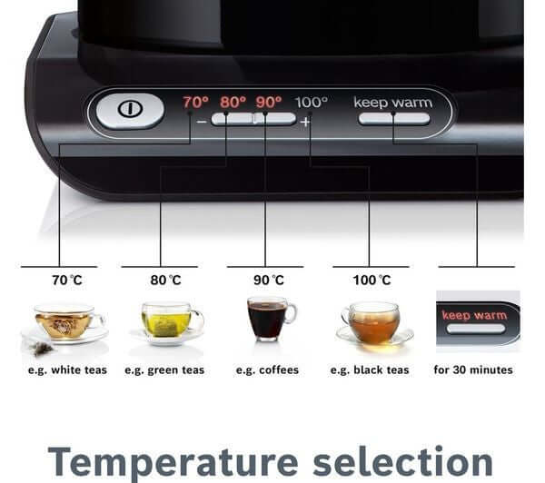 Temperature selection buttons for BOSCH Styline TWK8633GB 3000W 1.5L CORDLESS JUG STAINLESS STEEL KETTLE BLACK.