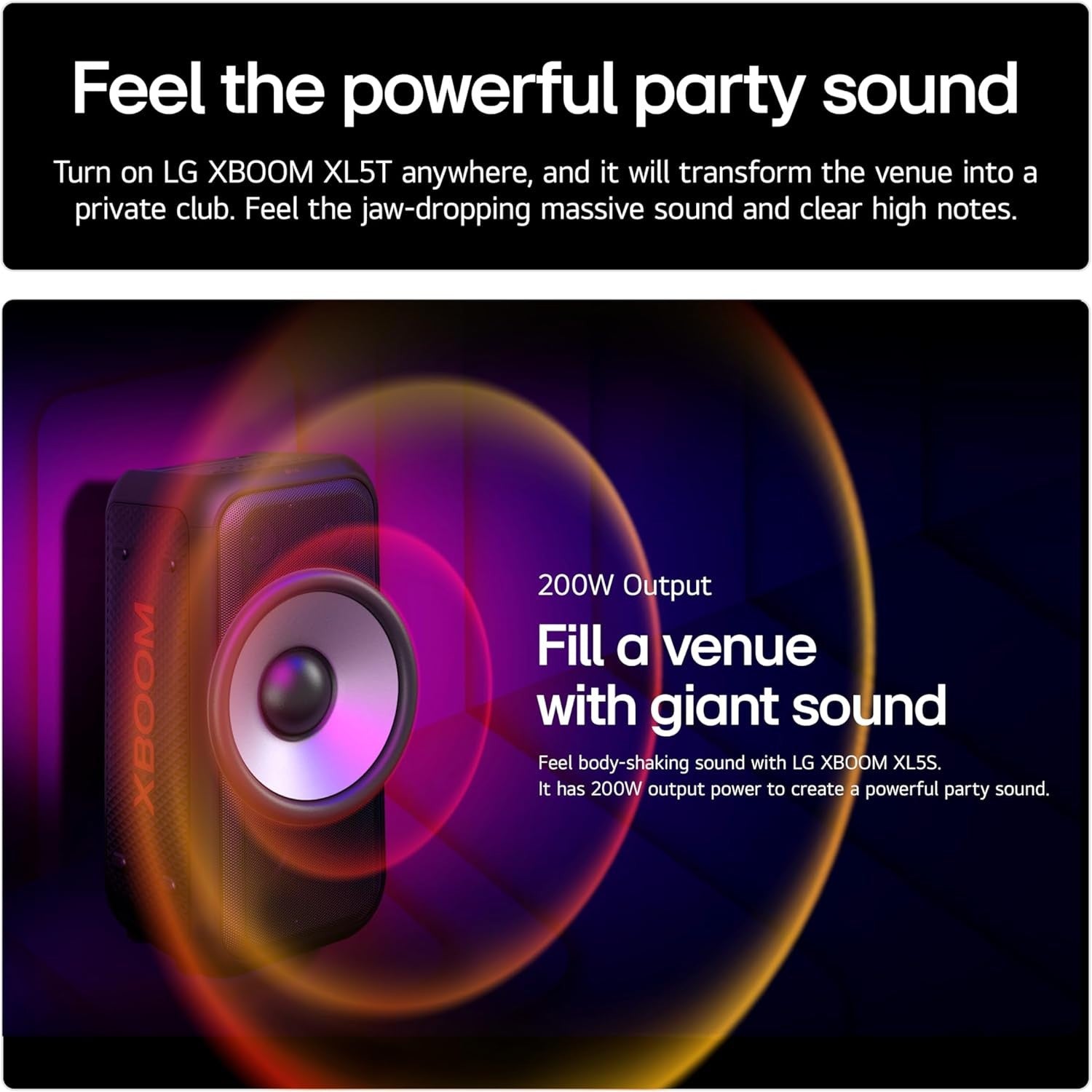 LG XBOOM DXL5T PARTY SPEAKER BLUETOOTH 200W MEGASOUND 2.1 LED LIGHTS USB BLACK